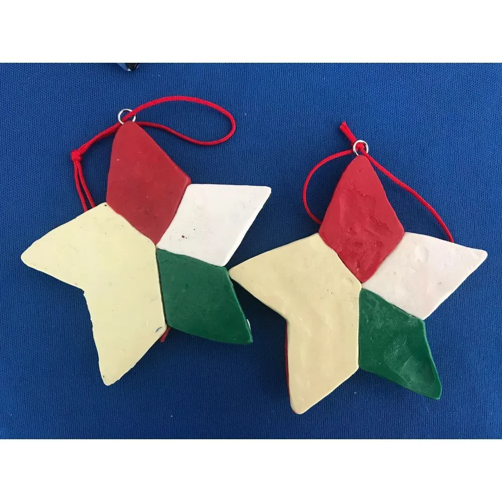 Handmade‎ Quilted Christmas Ornaments Set of 6 Stars Hearts Squares